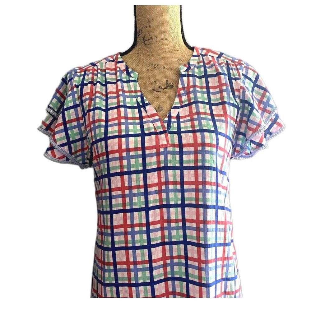 NWT Hiho Kelly Shift Dress Regatta Gingham Multicolor 100% Cotton Size Medium